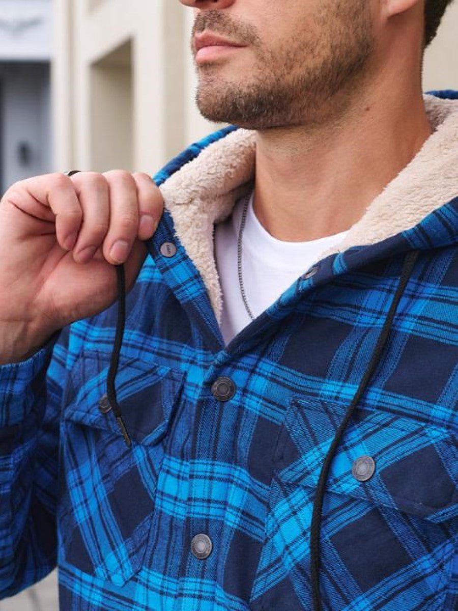 TACVASEN Bright Blue Men's Flannel Plaid Shirt Jacket With 5 Pockets