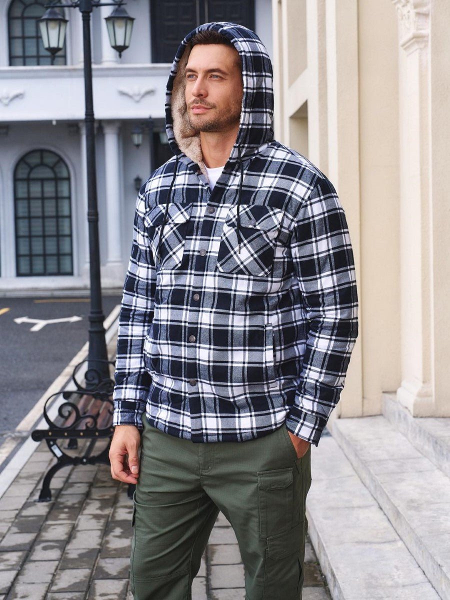 TACVASEN Black Men's Flannel Plaid Shirt Jacket With 5 Pockets