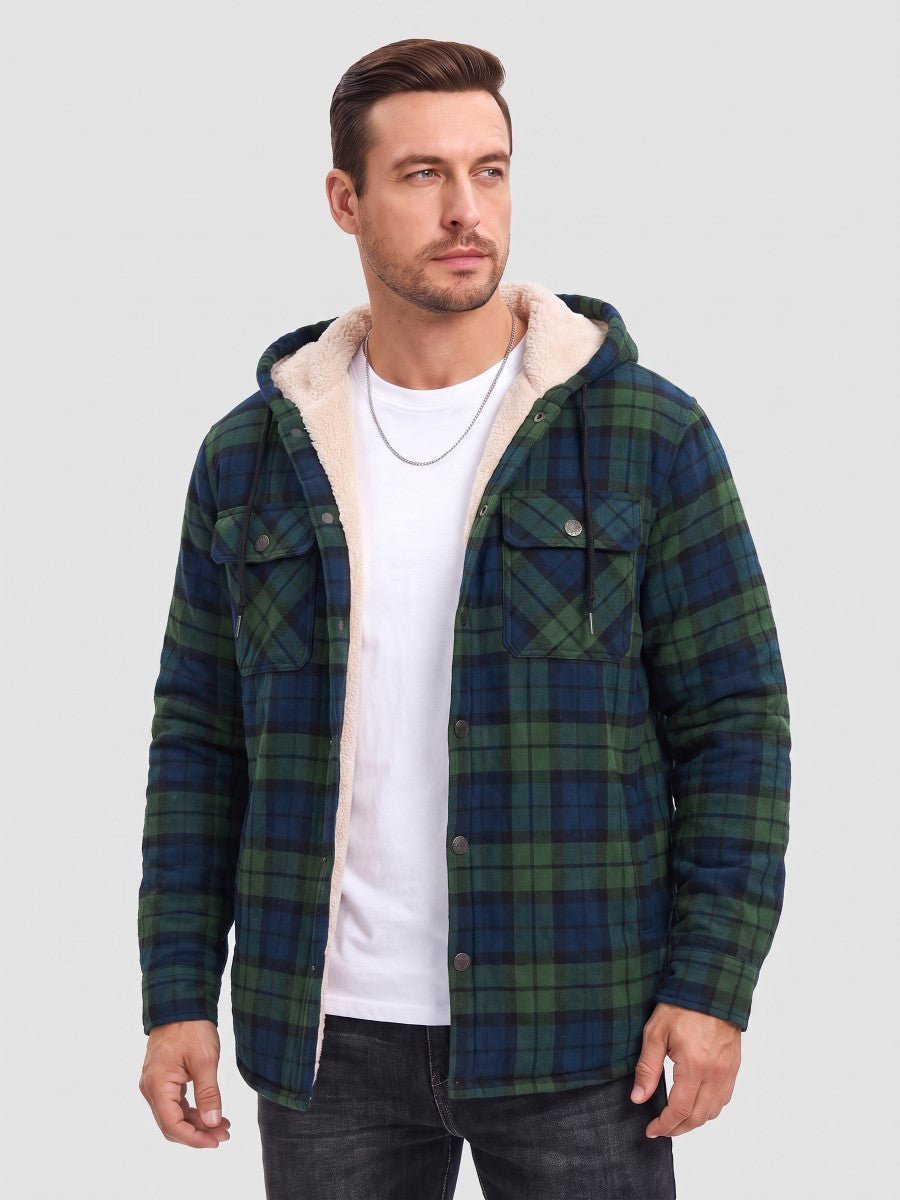 TACVASEN Green Men's Flannel Plaid Shirt Jacket With 5 Pockets