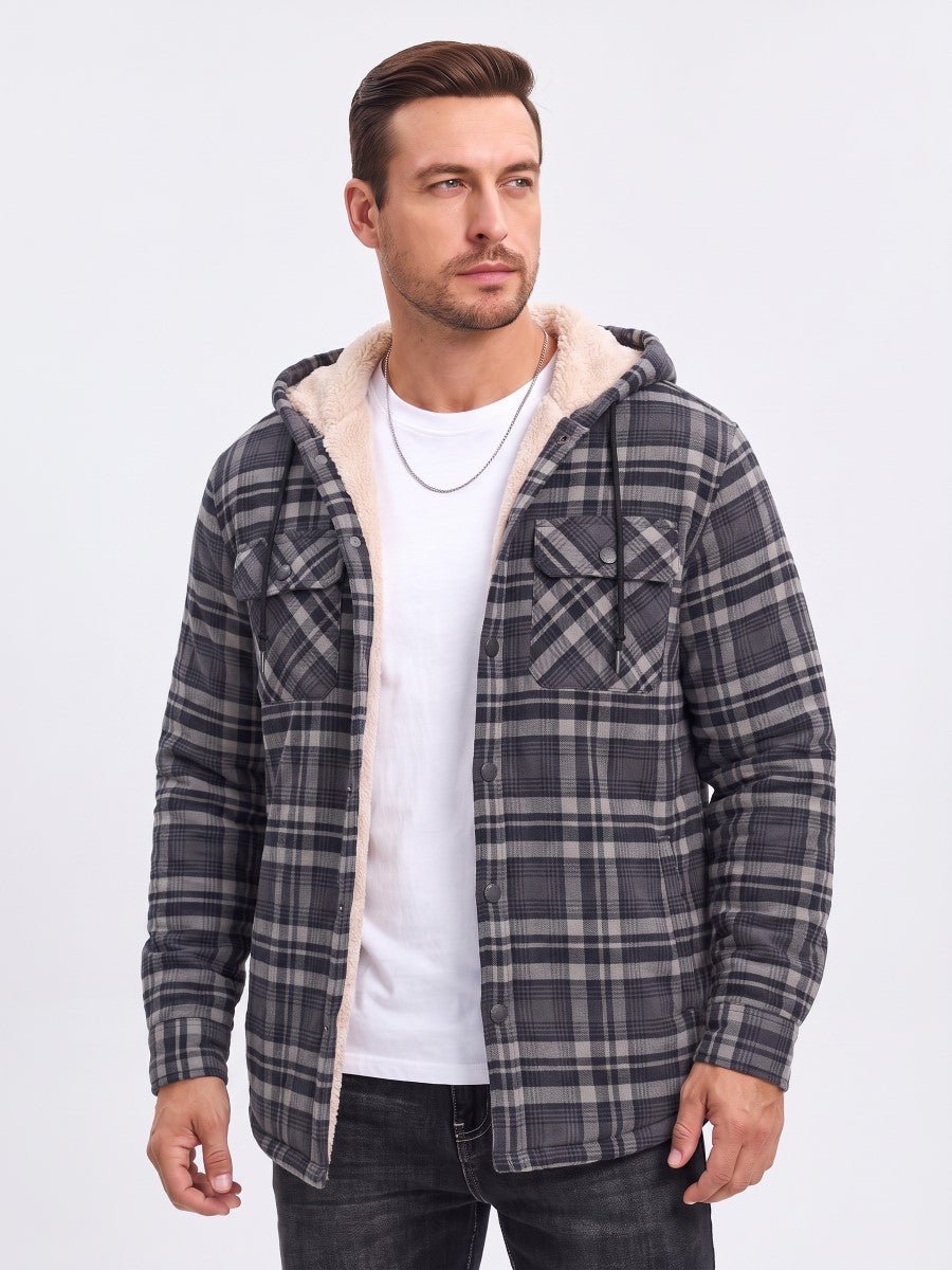 TACVASEN Black Grey Men's Flannel Plaid Shirt Jacket With 5 Pockets