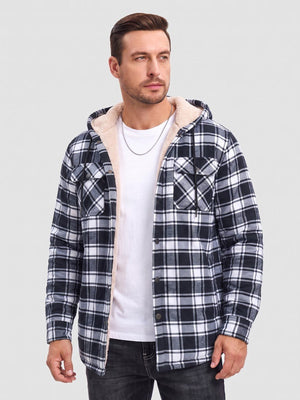 TACVASEN Black Men's Flannel Plaid Shirt Jacket With 5 Pockets