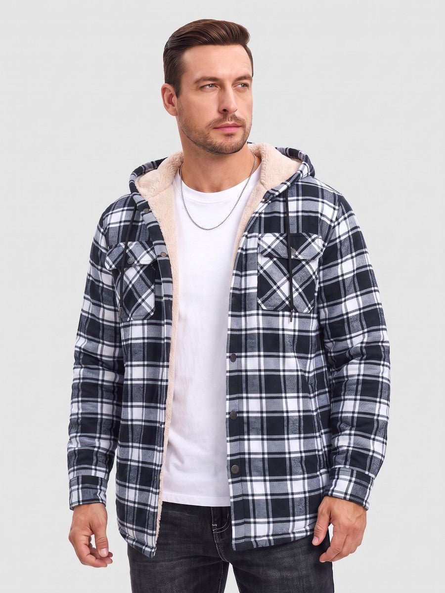 TACVASEN Black Men's Flannel Plaid Shirt Jacket With 5 Pockets