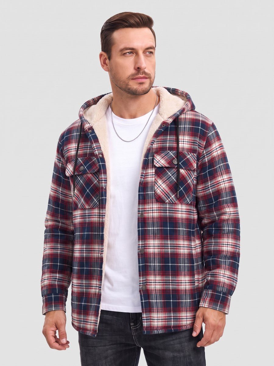 TACVASEN Red Men's Flannel Plaid Shirt Jacket With 5 Pockets