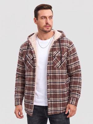 TACVASEN Brown Men's Flannel Plaid Shirt Jacket With 5 Pockets