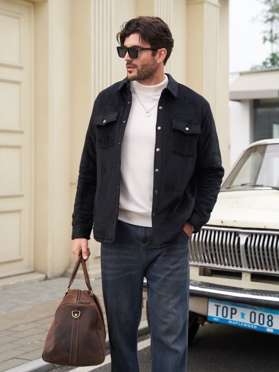 TACVASEN Black Men's Flannel Quilted Lined Winter Jackets
