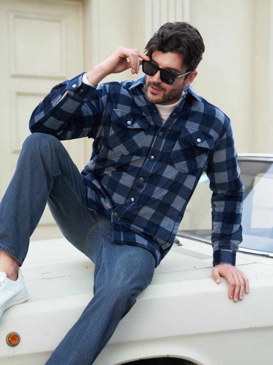 TACVASEN Black Grey Men's Flannel Quilted Lined Winter Jackets
