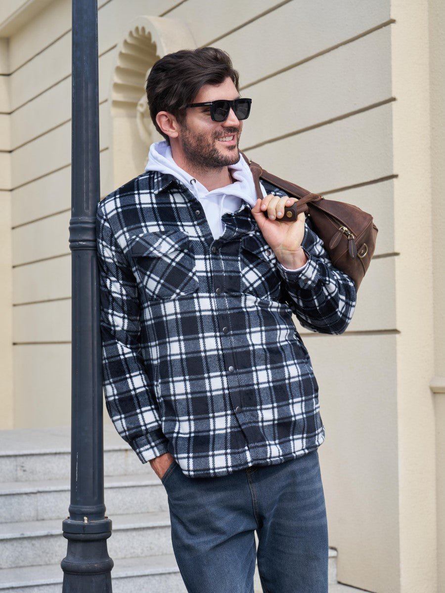 TACVASEN Black White Men's Flannel Quilted Lined Winter Jackets
