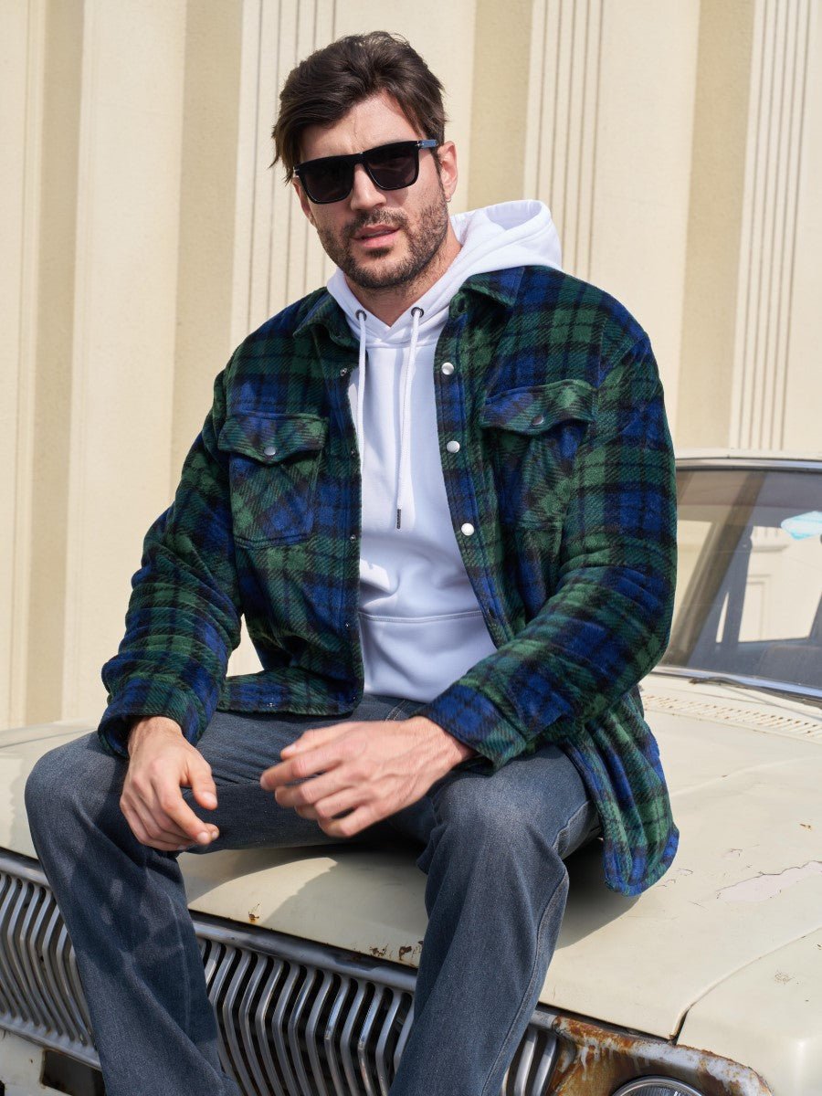 TACVASEN Green Blue Men's Flannel Quilted Lined Winter Jackets