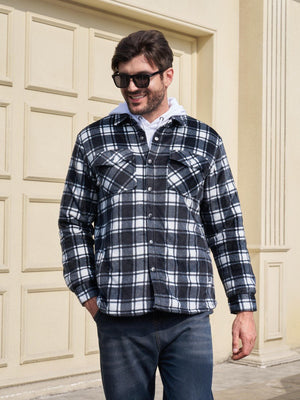 TACVASEN Black White Men's Flannel Quilted Lined Winter Jackets