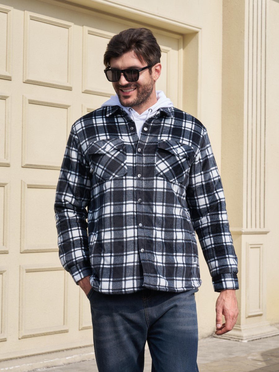 TACVASEN Black White Men's Flannel Quilted Lined Winter Jackets