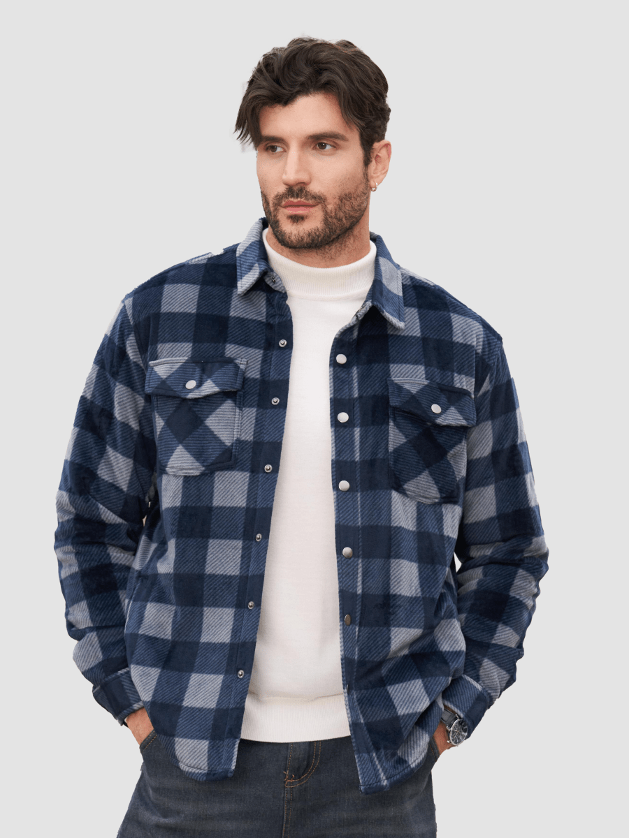 TACVASEN Black Grey Men's Flannel Quilted Lined Winter Jackets