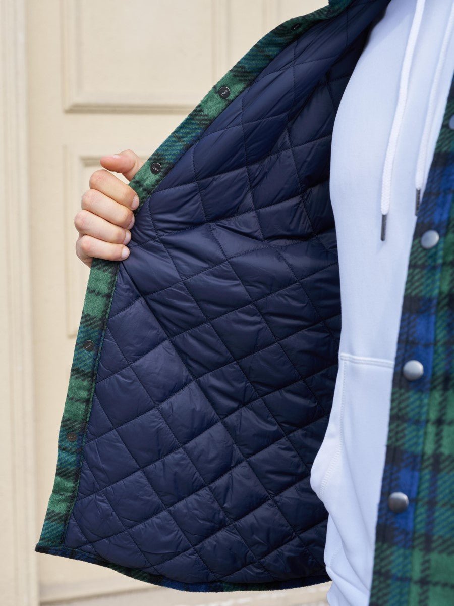 TACVASEN Green Blue Men's Flannel Quilted Lined Winter Jackets