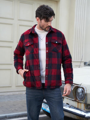 TACVASEN Black Red Men's Flannel Quilted Lined Winter Jackets