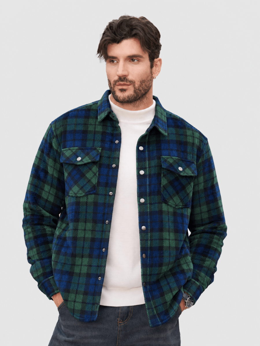 TACVASEN Green Blue Men's Flannel Quilted Lined Winter Jackets