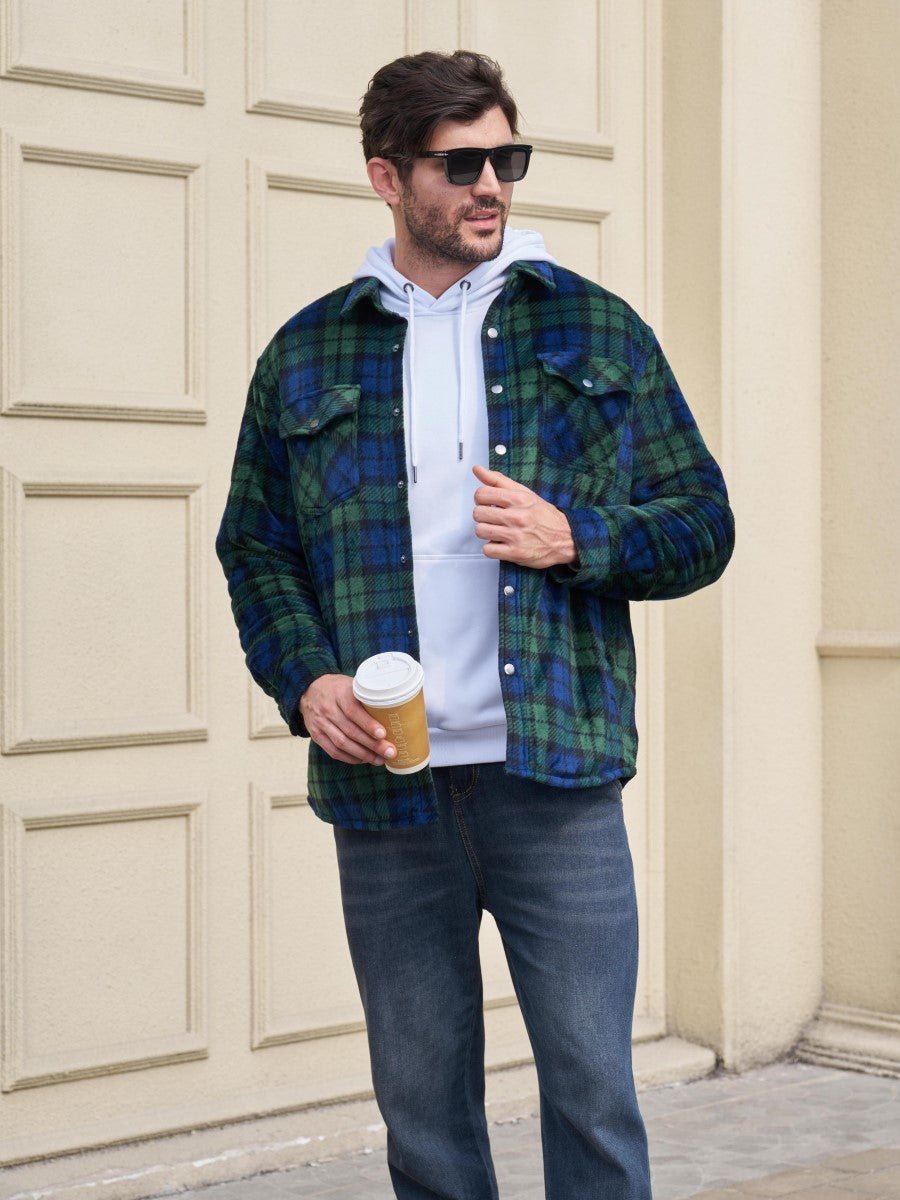 TACVASEN Green Blue Men's Flannel Quilted Lined Winter Jackets