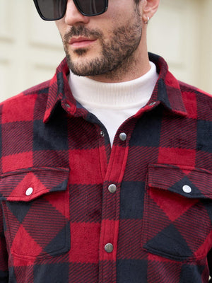 TACVASEN Black Red Men's Flannel Quilted Lined Winter Jackets