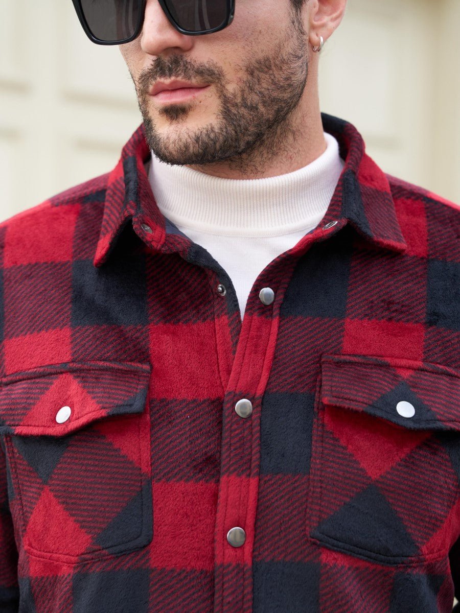 TACVASEN Black Red Men's Flannel Quilted Lined Winter Jackets