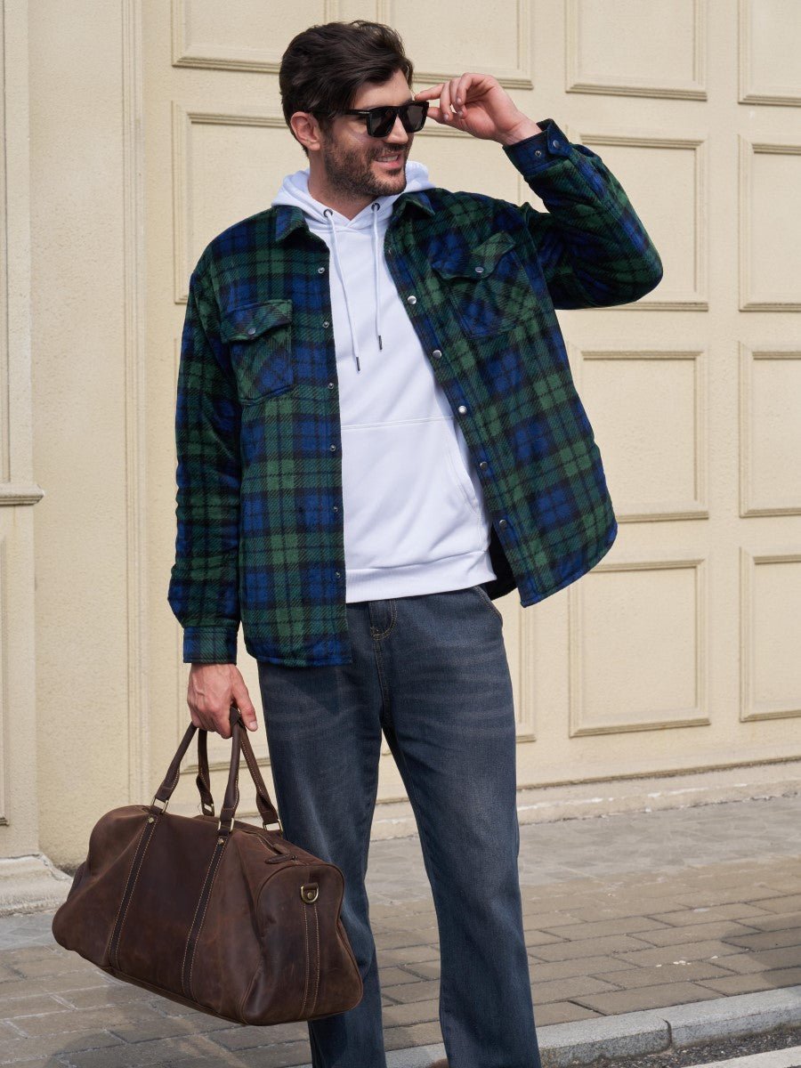 TACVASEN Green Blue Men's Flannel Quilted Lined Winter Jackets
