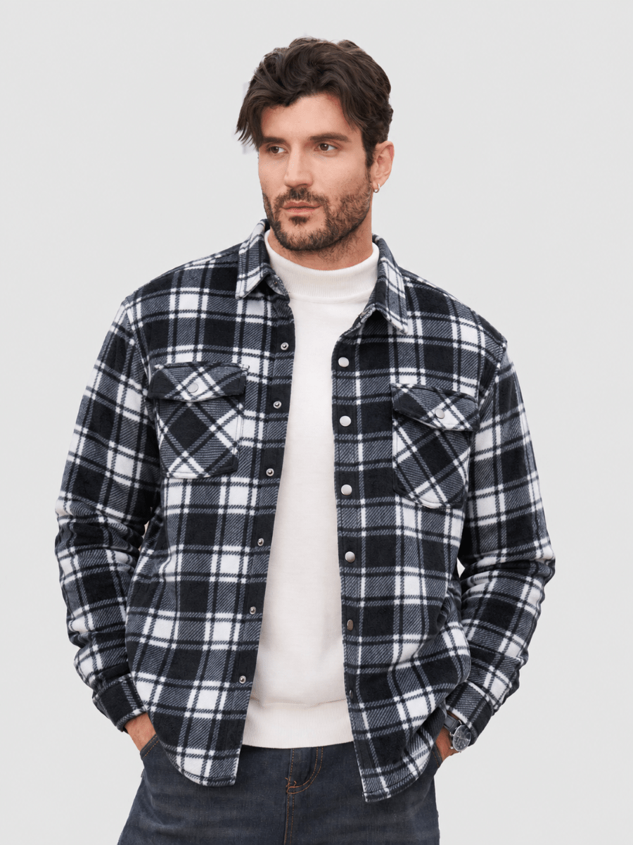 TACVASEN Black White Men's Flannel Quilted Lined Winter Jackets