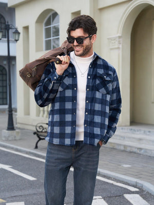 TACVASEN Black Grey Men's Flannel Quilted Lined Winter Jackets