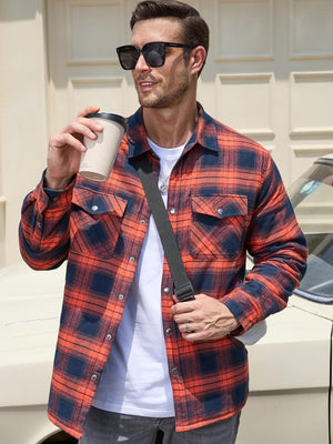 TACVASEN Orange Men's Flannel Shirt Long Sleeve Button Down Jacket