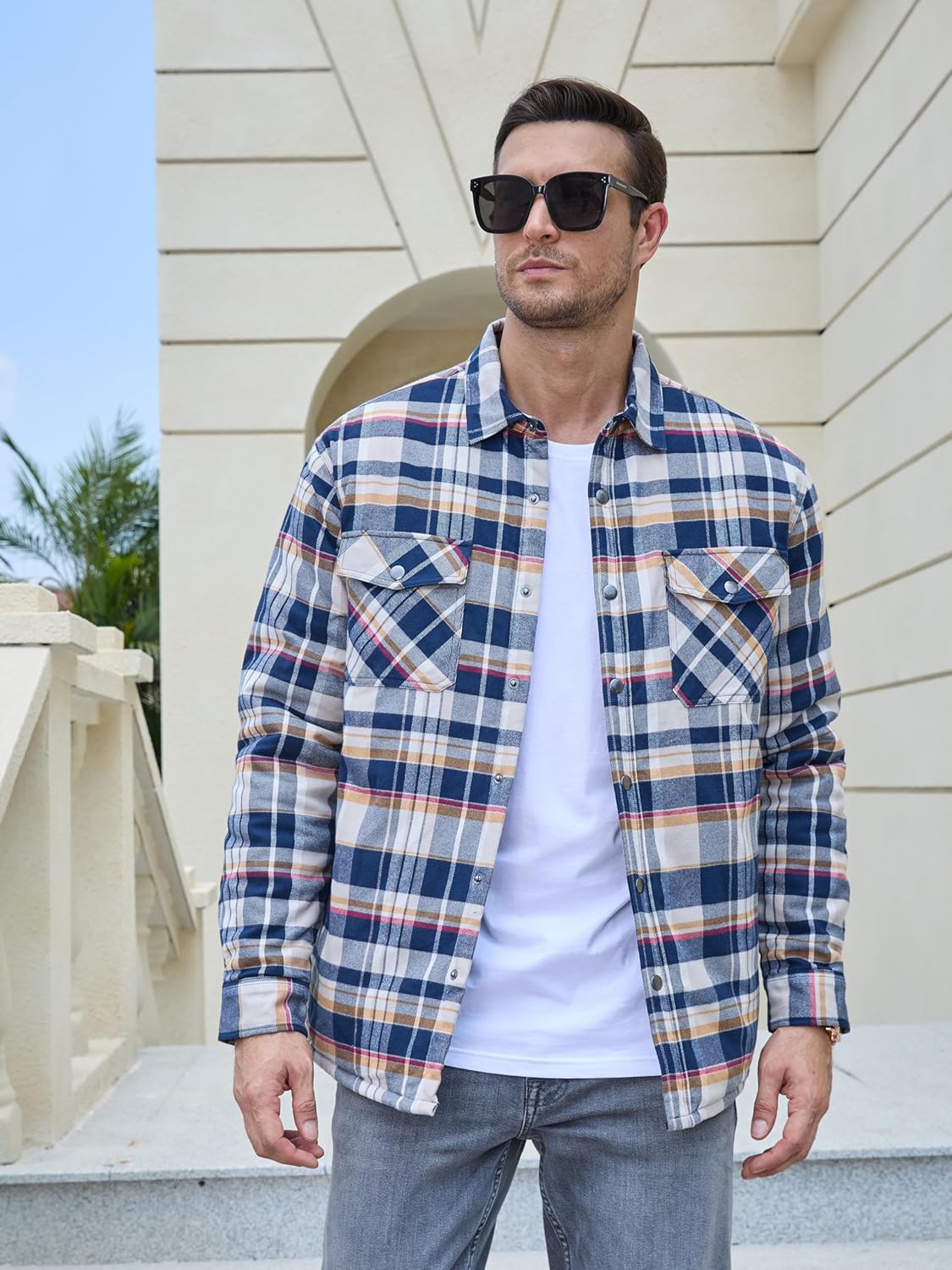TACVASEN Yellow Men's Flannel Shirt Long Sleeve Button Down Jacket