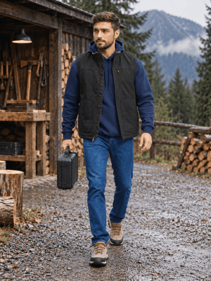 TACVASEN Black Men's Fleece Heavy-duty Canvas Waterproof Vest
