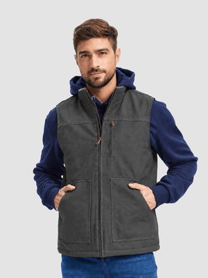 TACVASEN Dark Grey Men's Fleece Heavy-duty Canvas Waterproof Vest