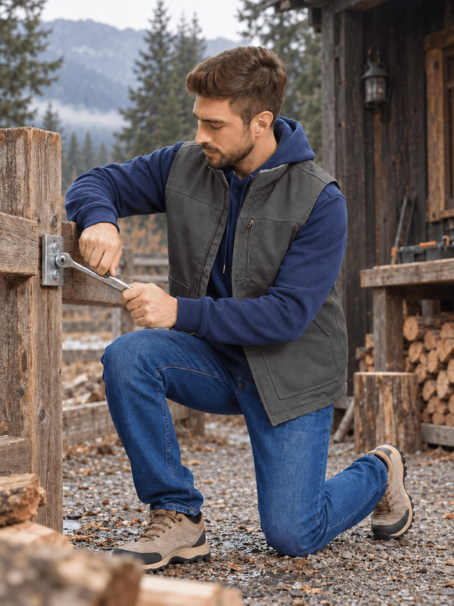 TACVASEN Dark Grey Men's Fleece Heavy-duty Canvas Waterproof Vest