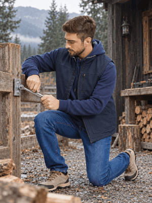 TACVASEN Navy Men's Fleece Heavy-duty Canvas Waterproof Vest