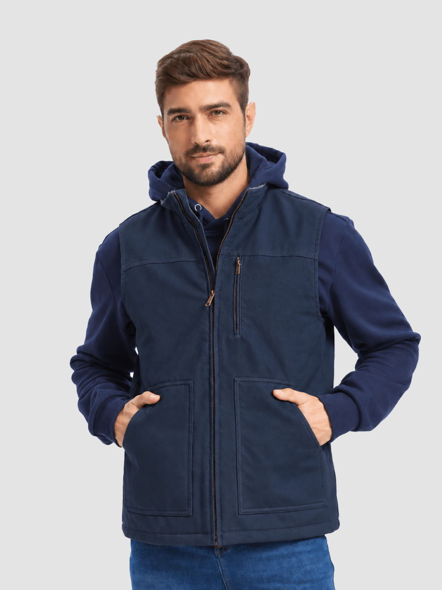 TACVASEN Navy Men's Fleece Heavy-duty Canvas Waterproof Vest