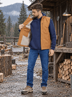 TACVASEN Brown Men's Fleece Heavy-duty Canvas Waterproof Vest