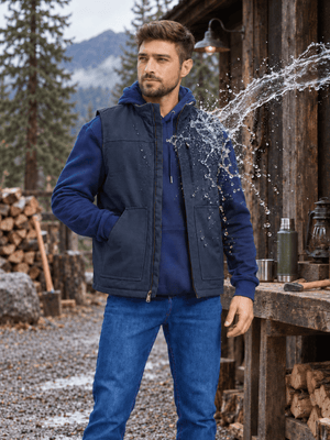 TACVASEN Navy Men's Fleece Heavy-duty Canvas Waterproof Vest