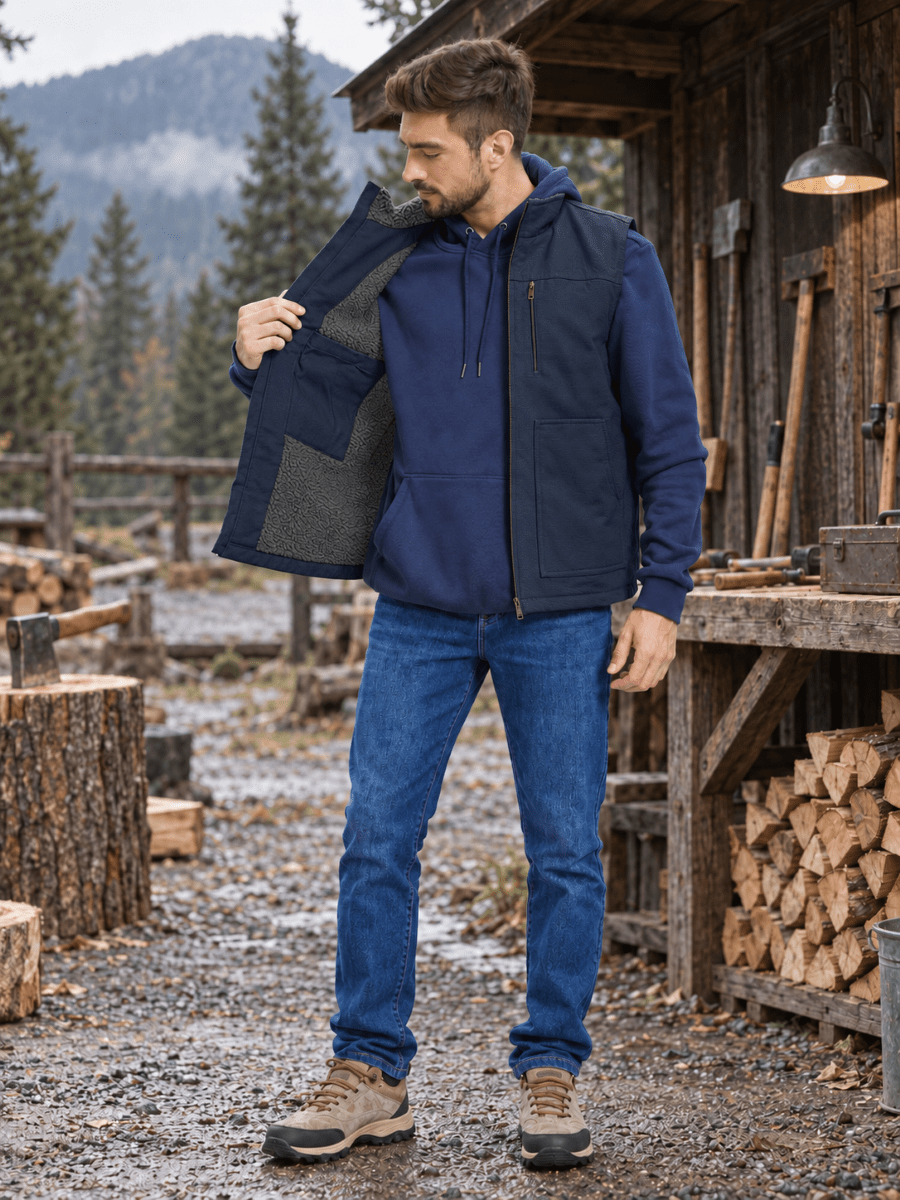TACVASEN Navy Men's Fleece Heavy-duty Canvas Waterproof Vest