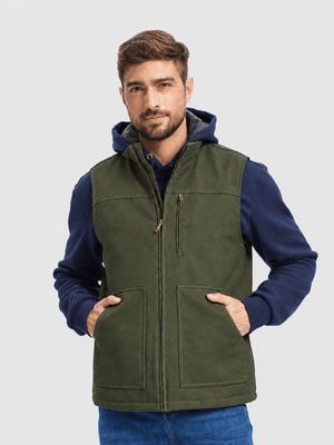 TACVASEN Army Green Men's Fleece Heavy-duty Canvas Waterproof Vest