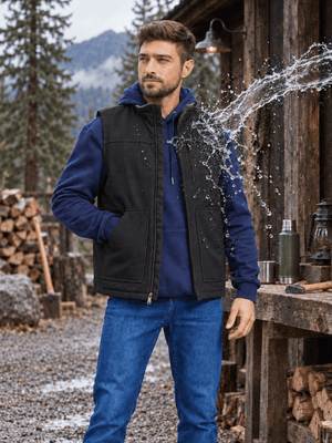 TACVASEN Black Men's Fleece Heavy-duty Canvas Waterproof Vest