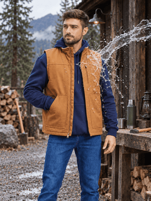 TACVASEN Brown Men's Fleece Heavy-duty Canvas Waterproof Vest
