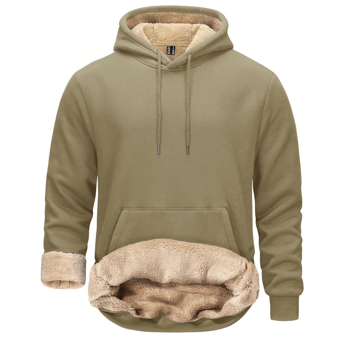 TACVASEN Khaki Men's Fleece Hoodie Thick Fleece Lined Sweatshirt