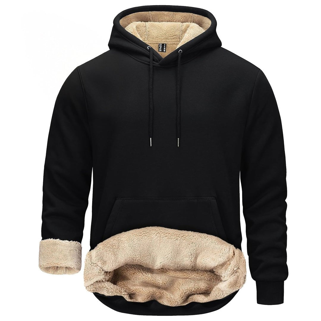 TACVASEN Black Men's Fleece Hoodie Thick Fleece Lined Sweatshirt