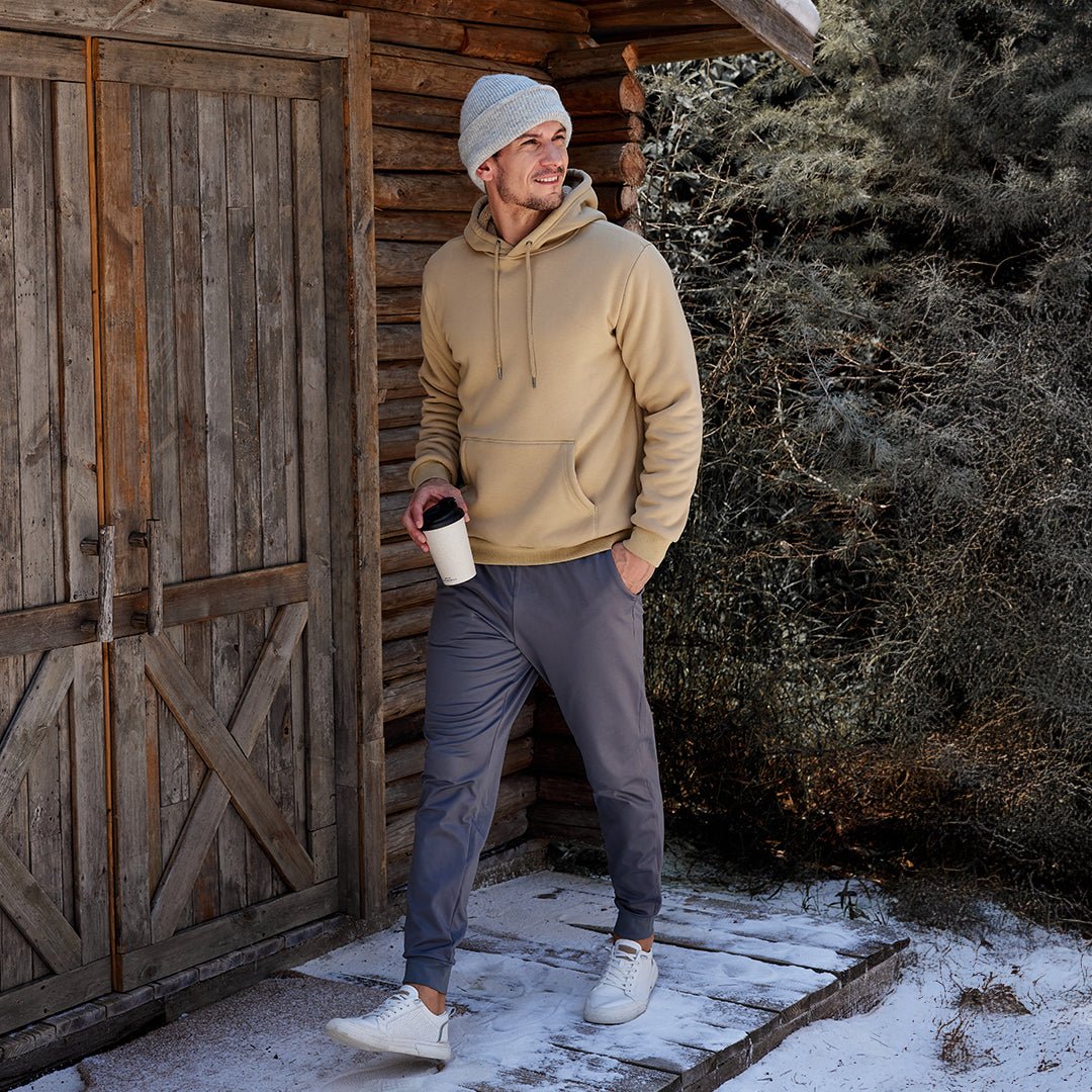 TACVASEN Khaki Men's Fleece Hoodie Thick Fleece Lined Sweatshirt