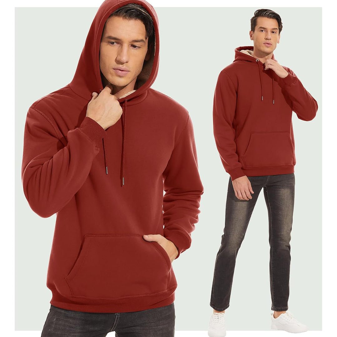 TACVASEN Orange Red Men's Fleece Hoodie Thick Fleece Lined Sweatshirt