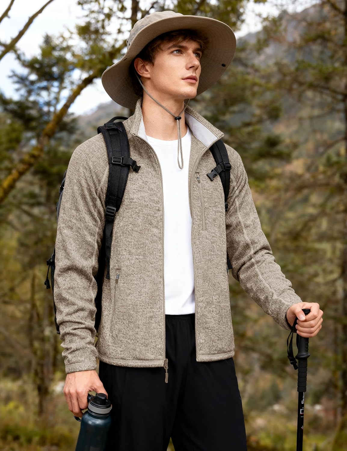 TACVASEN Khaki Fleece Jacket Full Zip Casual Outdoor Wear
