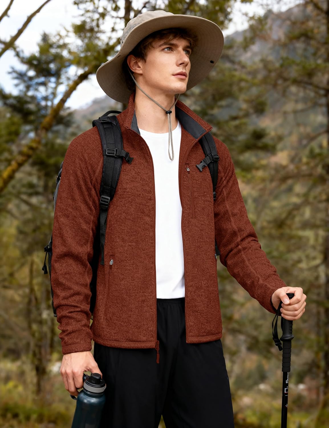 TACVASEN Brick Red Fleece Jacket Full Zip Casual Outdoor Wear