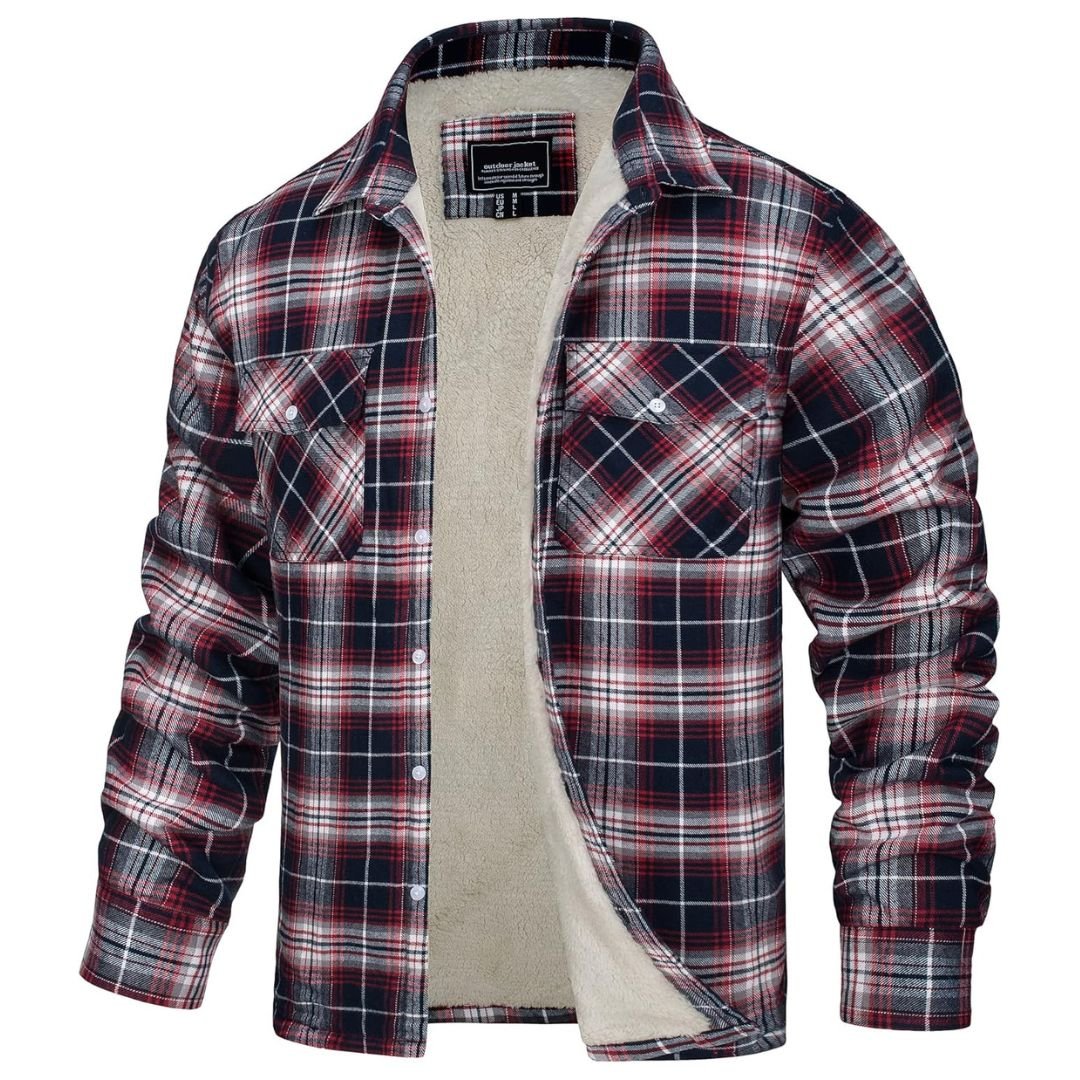 TACVASEN Red White Flannel Shirt Jacket Fleece - Lined Multi Pockets