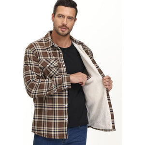 TACVASEN Brown Flannel Shirt Jacket Fleece - Lined Multi Pockets