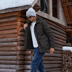TACVASEN Dark Grey Men's Fleece Lined Cargo Jacket Warm Coat with Hood