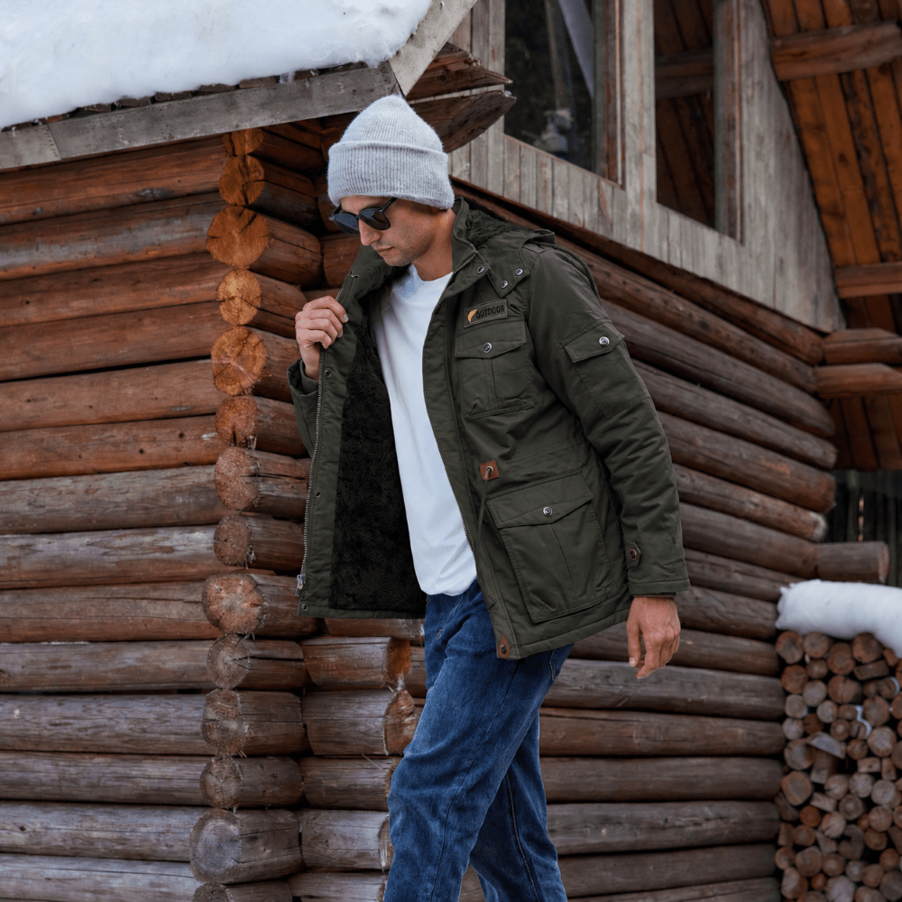 TACVASEN Army Green Men's Fleece Lined Cargo Jacket Warm Coat with Hood