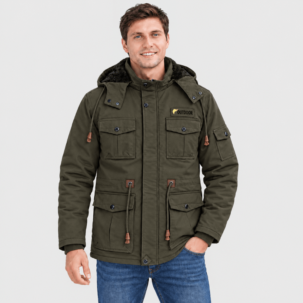 TACVASEN Army Green Men's Fleece Lined Cargo Jacket Warm Coat with Hood