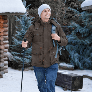 TACVASEN Coffee Men's Fleece Lined Cargo Jacket Warm Coat with Hood