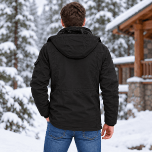 TACVASEN Black Men's Fleece Lined Cargo Jacket Warm Coat with Hood